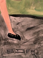 Tableau ancien gouache scène de genre danse folklorique orientaliste Art Naif