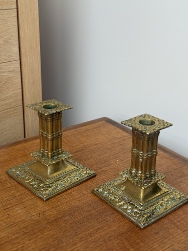 Paire bougeoirs anciens - paire,