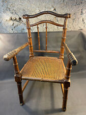 Ancienne petite chaise d'enfant en bambou et assise paillée vintage début 20ème