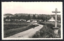 CPA Sennecé-lès-Mâcon, Vue du village avec chemin de campagne et croix en pierr 