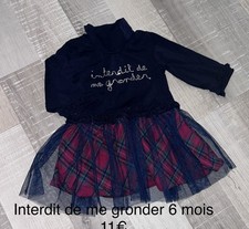 Interdit De Me Gronder 6 MOIS FILLE : ROBE Noire Jupe Carreaux Hiver TTBE