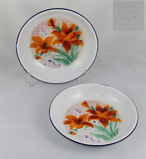 Ancien Set 2 ASSIETTES PROFONDES Métal Émaillé, Marque BON VOYAGE Chine vers ...