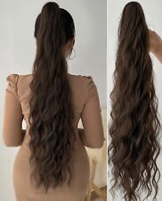 Postiche Queue De Cheval Extension Synthétique Brun Châtain Bouclée A Pince 80cm