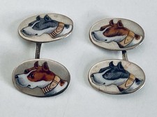 Boutons manchette argent email Chien Sterling silver Bulldog enamel cufflinks