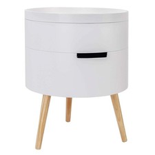 Table basse de chevet design ronde avec espace de rangement blanc Helloshop26 1