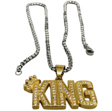 Collier Pendentif KING RE Urban Hip Hop Luxe Brillanté Couleur Or Argent Homme