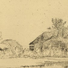 Paysage au canal arbres - Estampe Gravure Rembrandt XIXème siècle