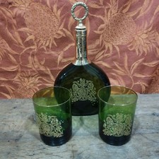 English set whisky service in green glass and gilding with coat of arms 