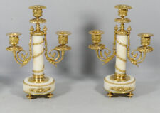 Paire De Chandeliers Style Louis XVI En Marbre Blanc Bronze Doré époque Fin XIX