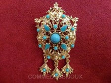 Broche "Miroir Belle au Bois Dormant" Turquoise Château - Bijoux pur Vintage