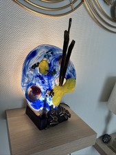 Rare Lampe Pâte De Verre Et Bronze Yves Lohé Intitulé La Palette