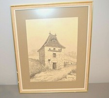 Rare Dessin Gravure de J. BERGERE avec Cadre près de Mazerolle (Aveyron)