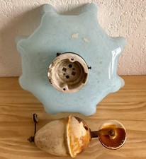 GRAND LUMINAIRE OPALINE SUSPENSION++POULIE PORCELAINE ANCIENNE++DOUILLE ANCIENNE