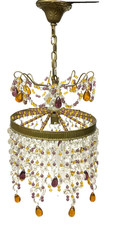 Ancien LUSTRE pampilles de couleur suspension  luminaire