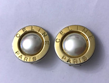 Boucles d'oreilles clips en métal doré signé Céline Paris Vintage Couture