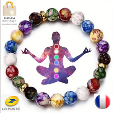 bracelet energetique multicolore perle Yoga 7 chakras elastique homme et femme