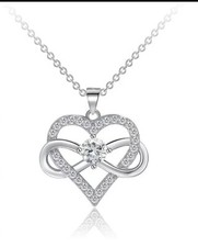 Joli collier en argent Sterling 925 en forme de coeur et signe infini avec...