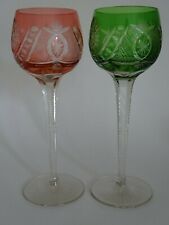 2 ANCIENS VERRES A VIN DU RHIN ROEMER CRISTAL TAILLER COULEUR ORANGE ht 20,5 cm 