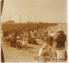 La Plage de Cherbourg France Photo Stereo PL58L1n Plaque de verre 1924