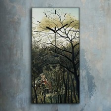 Horloge murale sur toile 30x60 Peinture Forêt Arbres Couple Henri Rousseau