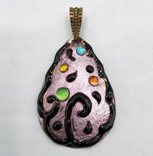 Bijou fantaisie pendentif en émaux sur cuivre signé J. Teyssier Limoges XXème