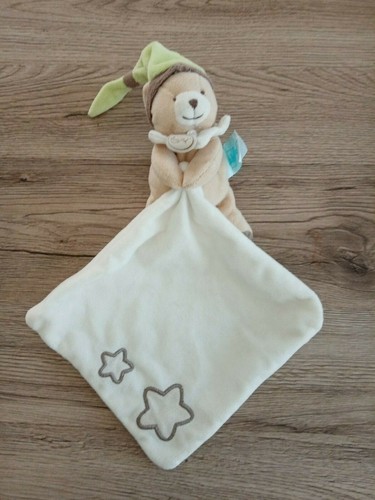 Doudou ours beige bonnet - beige, vert