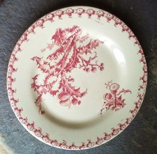 PAIRE ASSIETTES CREUSE ET PLATE DIGOIN "CHARDONS VIEUX ROSE"