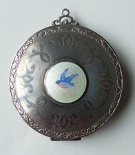 Boite poudrier ancien avec oiseau en émail powder box