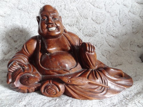 Ancien bouddha rieur bois - ancien,