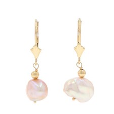 Boucles D'oreilles Pendantes En Perles D'eau Douce En Or Jaune 14k Percées