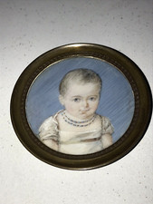 Ecole Française début XIXème miniature jeune enfant au collier