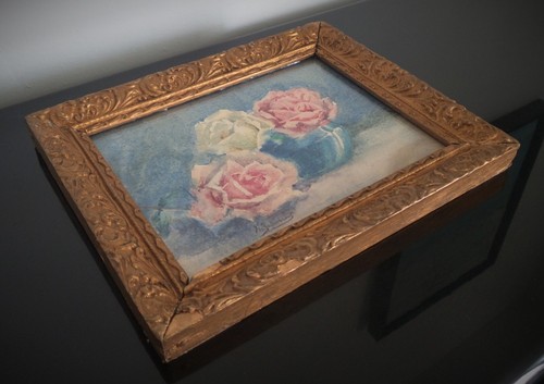 Aquarelle aux roses - , ancienne