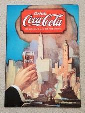 Plaque Métal COCA-COLA Vintage 1991 Skyline & Verre 25x35cm Pub Rétro US Déco 