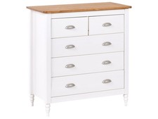 Commode à 5 Tiroirs Scandinave avec Dessus en Bois Meuble de Rangement Blanche S