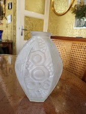 Ancien Vase Art Deco En Verre Pressé Moulé Signé Etaleune Paris France