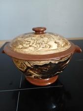 Bouillon couvert en faïence carmélite Terre mêlée de Sarreguemines ? Diamètre 