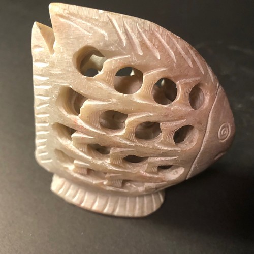 Vintage hand carved stone fish - vintage,