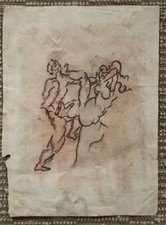 Tableau ancien XIX dessin double face scène de genre curiosa ou nature morte