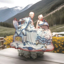Vintage Large Porcelain Statuette Victorian Couple Blue White