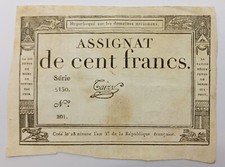 Billet ASSIGNAT DE CENT FRANCS 1795 Signé TAIZY (Signature N°44/50)