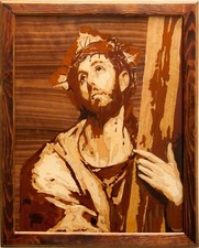 Jésus-Christ El Greco Inlay mosaïque sur bois orthodoxe byzantin