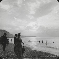 Mers-les-Bains, plage, Somme, photo ancienne plaque verre, positif 8,5x10 cm