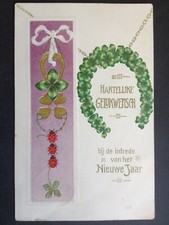 Belle cpa Fantaisie Gaufré EMBOSSED POSTCARD FER à CHEVAL Horseshoe Coccinelles