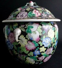 Pot couvert porcelaine chine famille noire Chinese elephant porcelain peach 