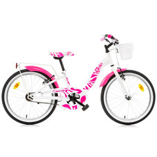 Vélo 20" Blanc Pour Fille Avec Panier, Béquille Et Garde-Boue
