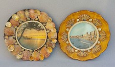 2 assiettes murales coquillages collés vintage kitch mer french antique plates