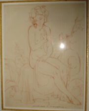 Dessin Sanguine Original Jean Adrien Mercier signé Jeune Fille nue nature