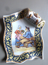 FAIENCE DE QUIMPER PORQUIR BEAU PLAT MOUCHOIR DECOR BRETON HALTE DE GUENGAT