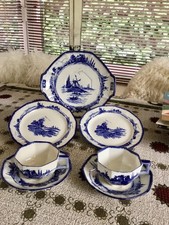 NORFOLK ROYAL DOULTON  Ancien Lot Petit Déj ou Thé Pour 2 Bleu Delft Terre Fer