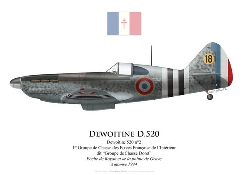 Print dewoitine 520 groupe - print, d.520,